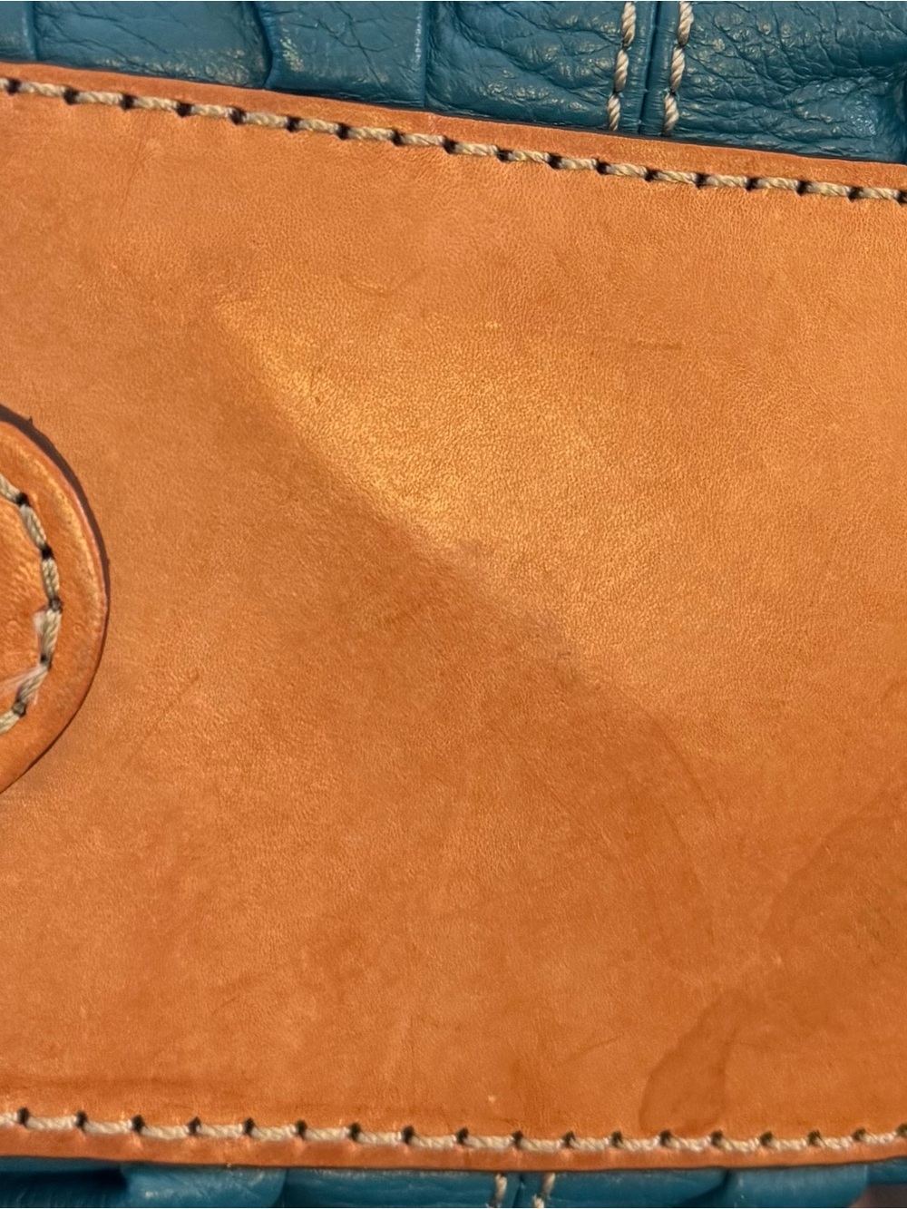 Brighton Teal Leather Top-Handle Women’s Bag with Tan Trim - Picture 6 of 13